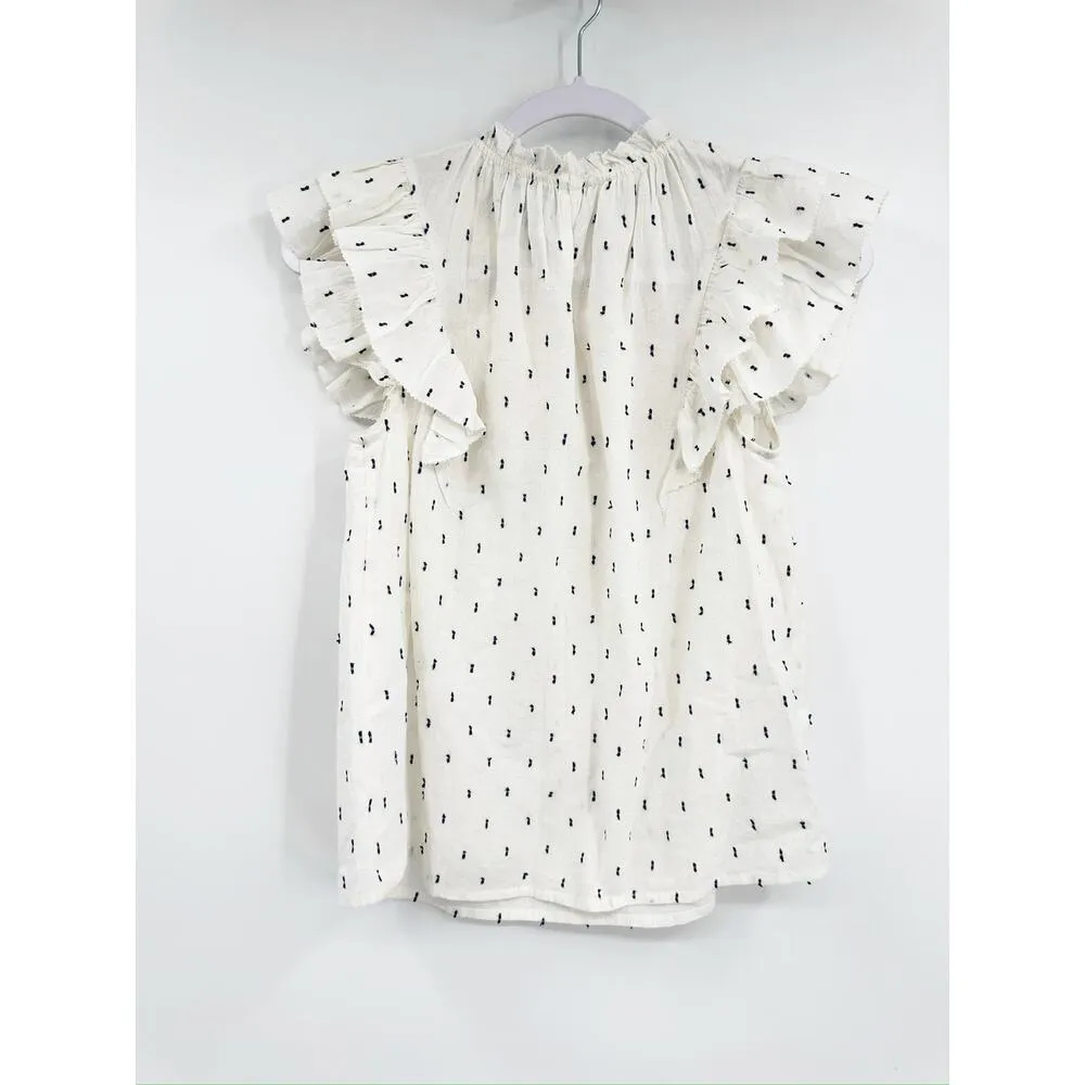 Saylor Pintuck Cotton Dot Ruffle Flounce Top XS - Image 2