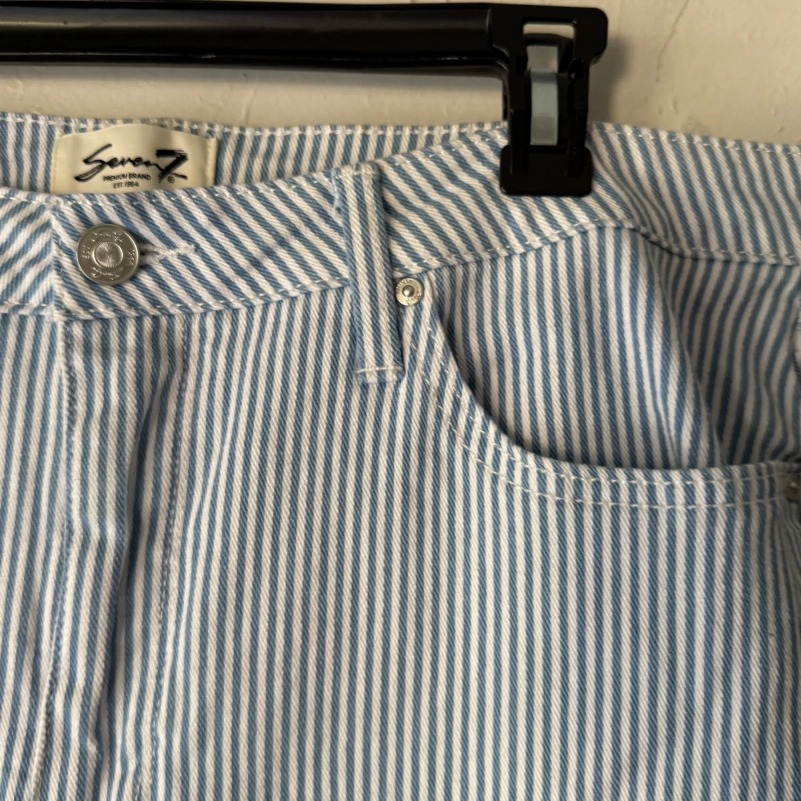 Seven7 Women's Striped Straight Leg‎ Jeans Blue White Size 16 Retro 2010s - Image 4