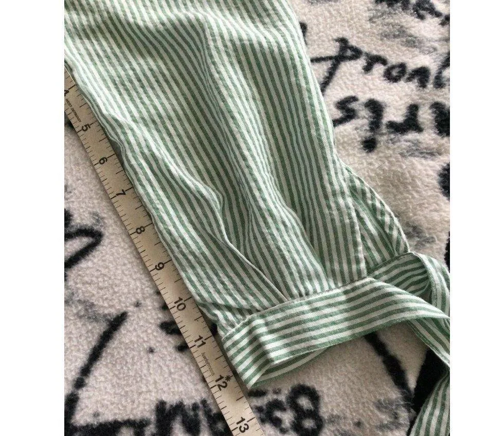 H&M L.o.g.g. Label Top Green White Searsucker V-Neck 3/4 Sleeve Womens Size 4 - Image 5