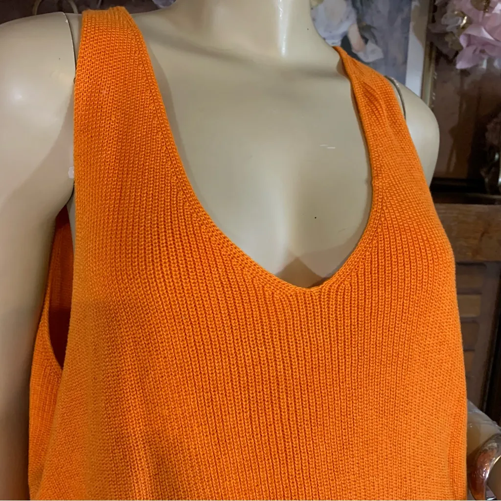 LAUREN RALPH LAUREN ORANGE LOOSE KNIT V-NECK TANK SWEATER (XL) - Image 8