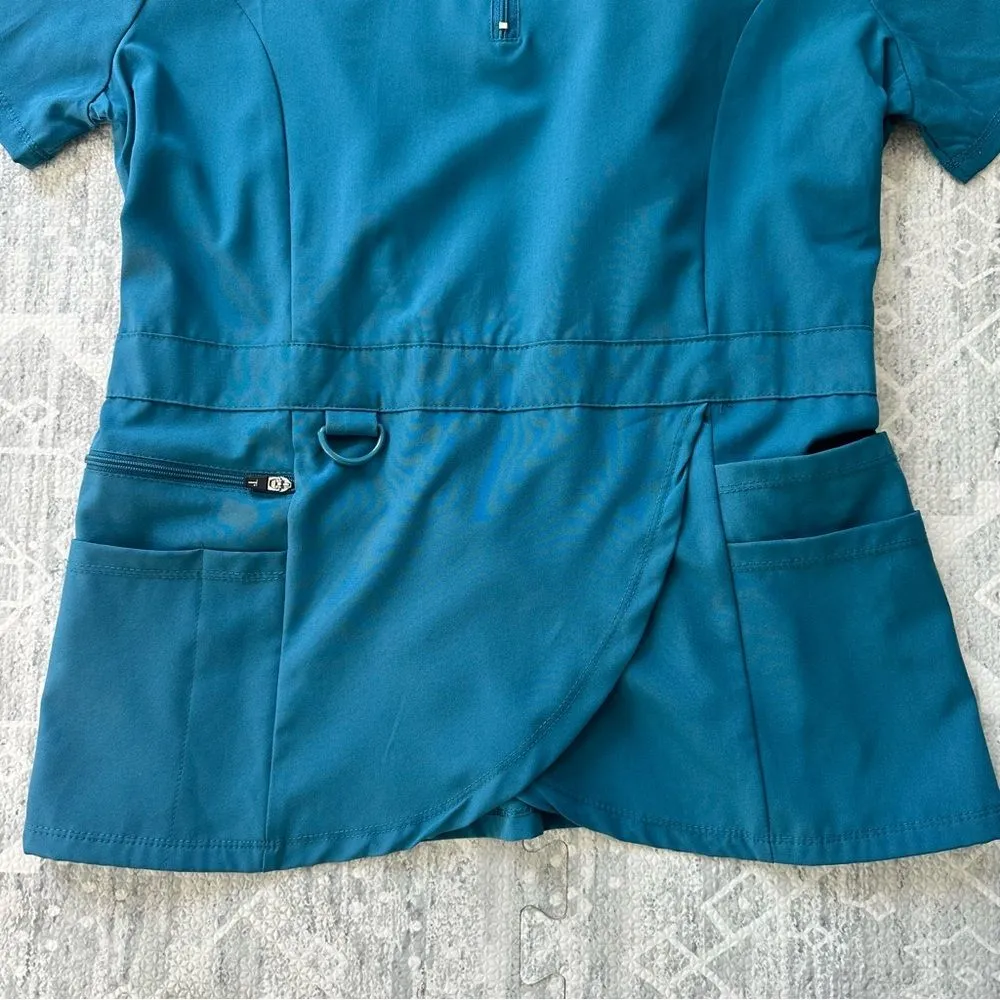 Thalia Sodi Teal Blue Nurse Scrubs Short Sleeve Top with Accessible Pockets Sz S - Image 4