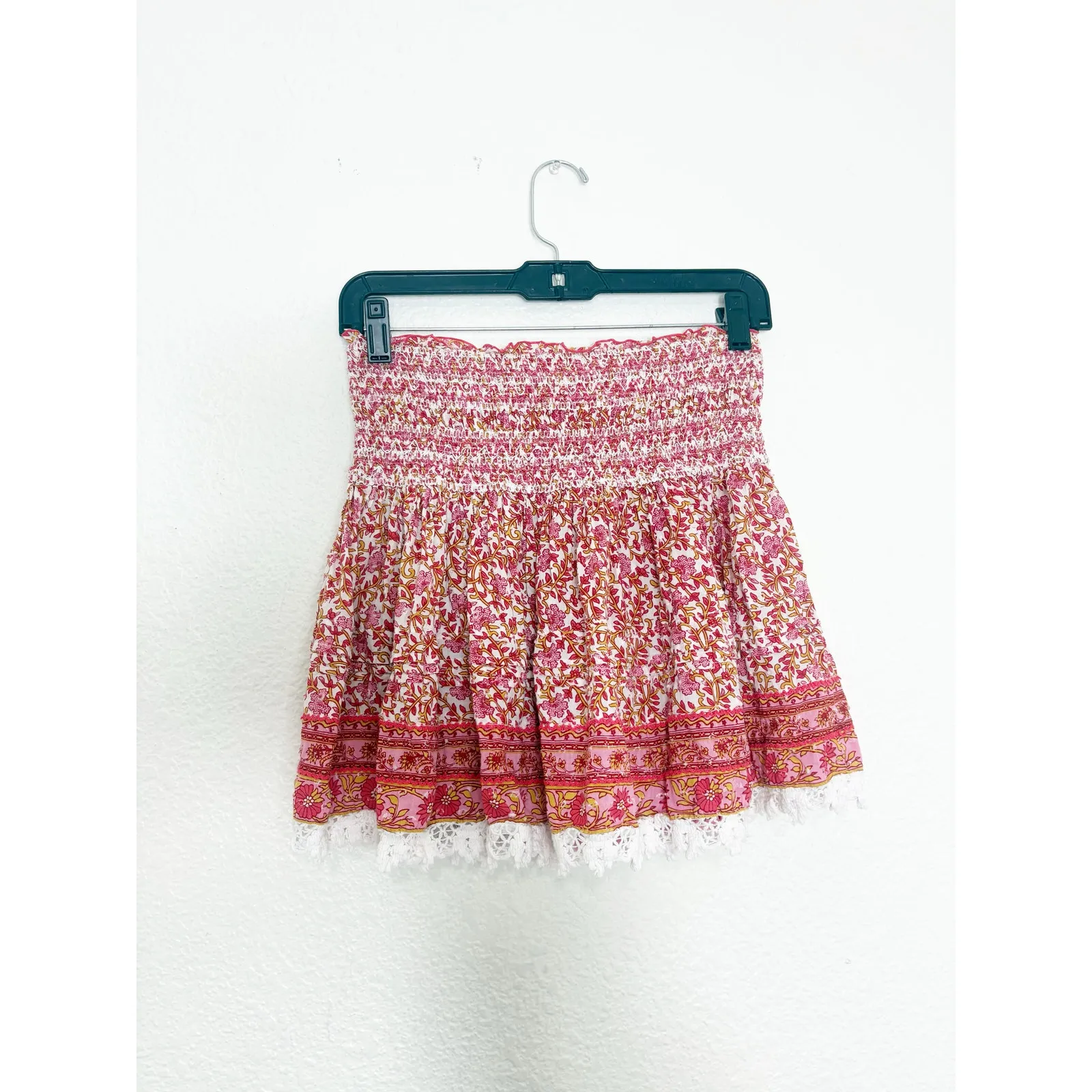 Poupette St Barth Galia Smocked Mini Skirt Size XS Pink Mistral Floral Boho - Image 12