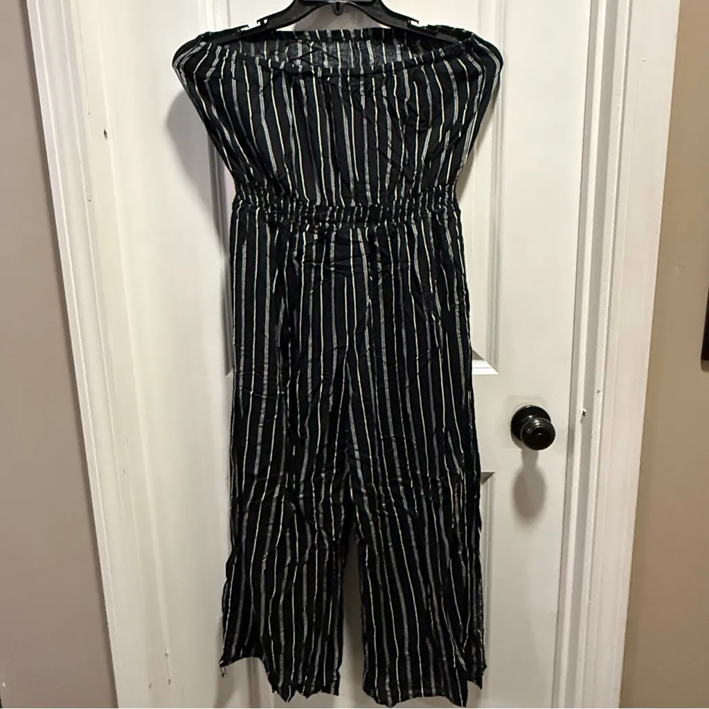 LUSH Strapless Black and White Striped Jumpsuit, Size L - Image 2