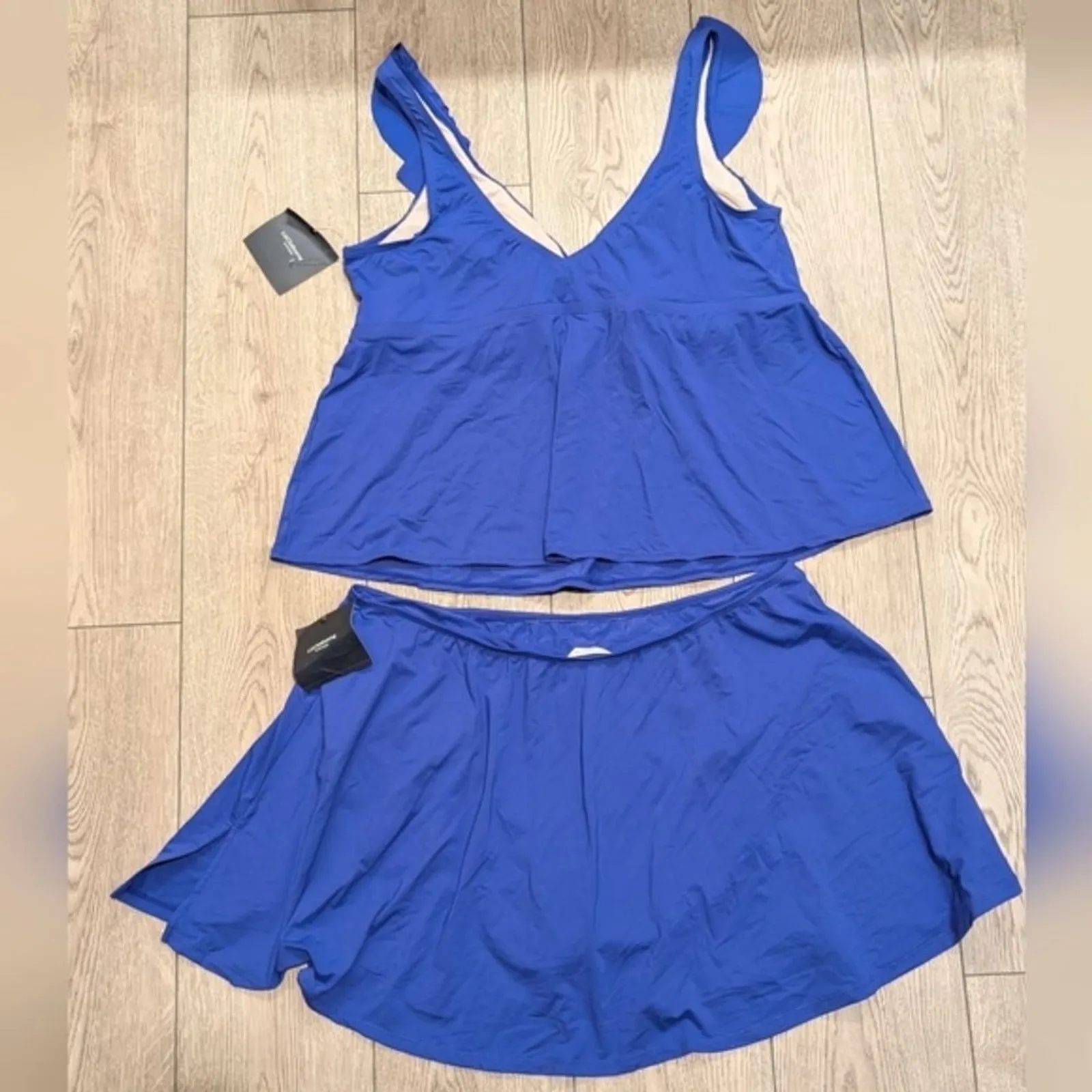 Liz Claiborne Swimsuit Plus 24w 24 3X Blue Tankini Ruffled Swim Skirt Set NWT - Image 6