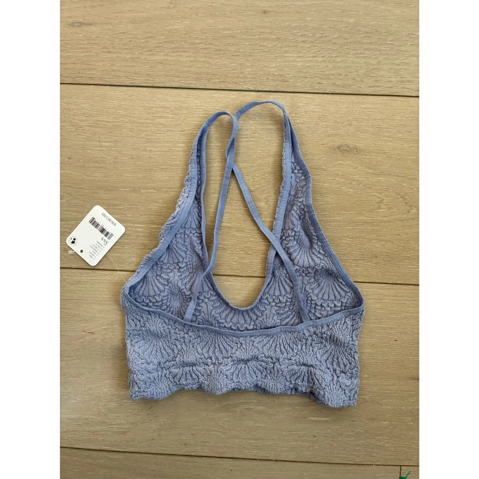 NWT Free People Intimately Serenity LT Blue Textured Halter Crop Top Bra XS S - Image 2