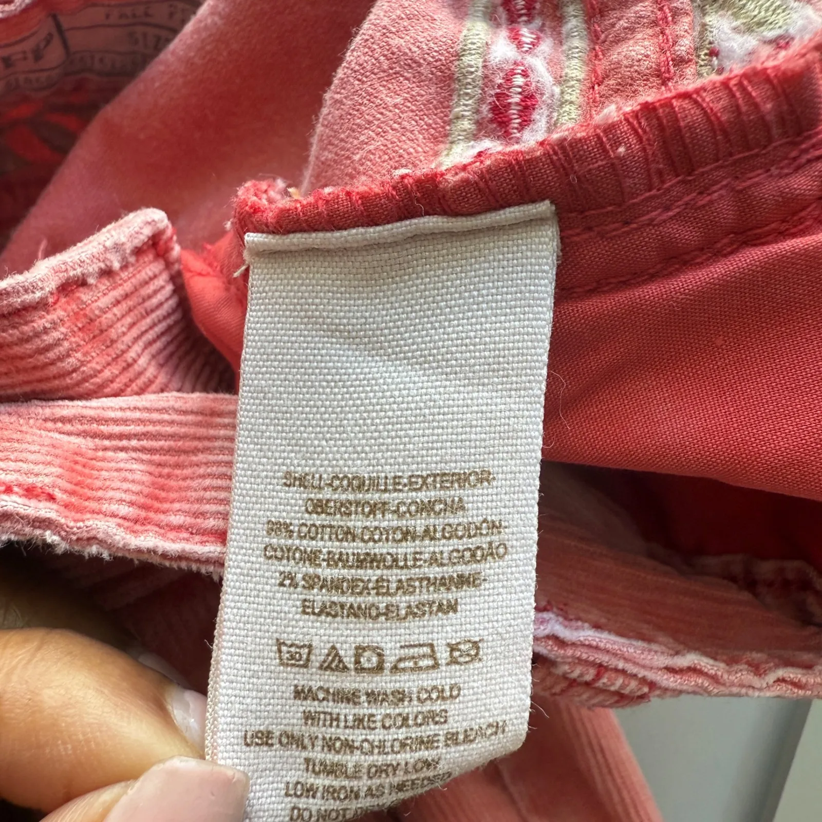 Free People Embroidered Corduroy Pants Size 28 Floral Coral Pink Denim‎ - Image 5