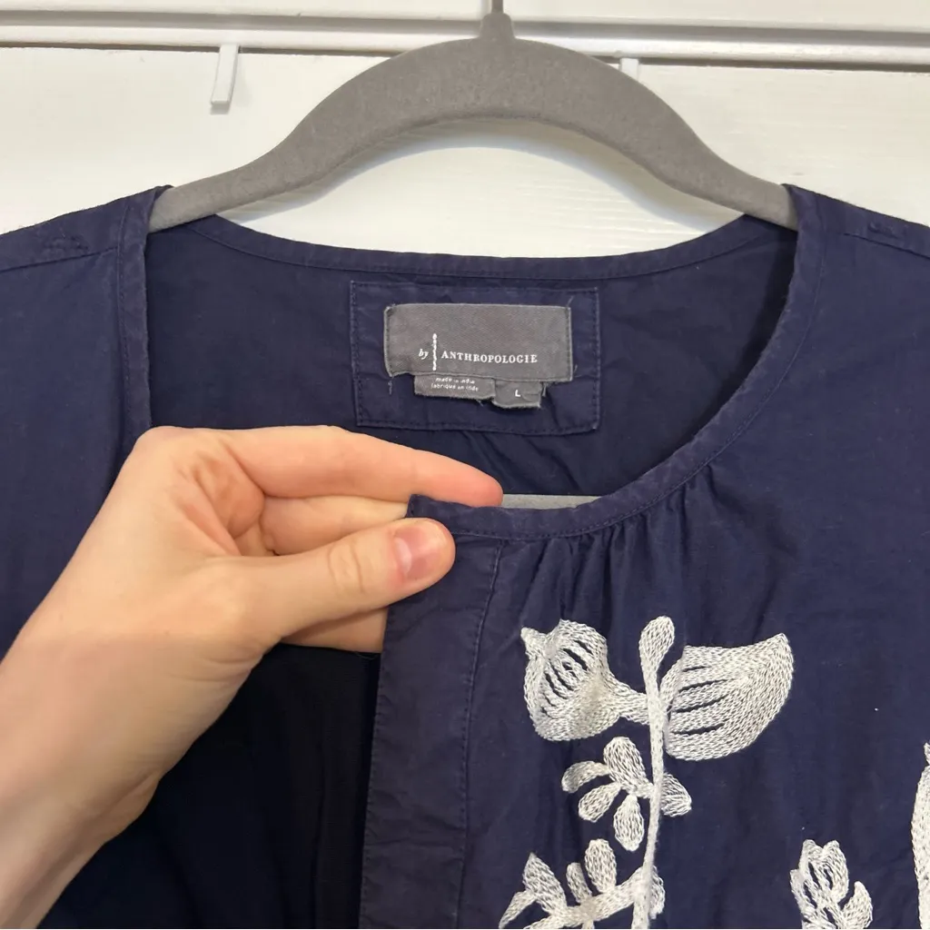 Anthropologie Somerset Blue Embroidered Tiered Short Sleeve Maxi Dress L - Image 8