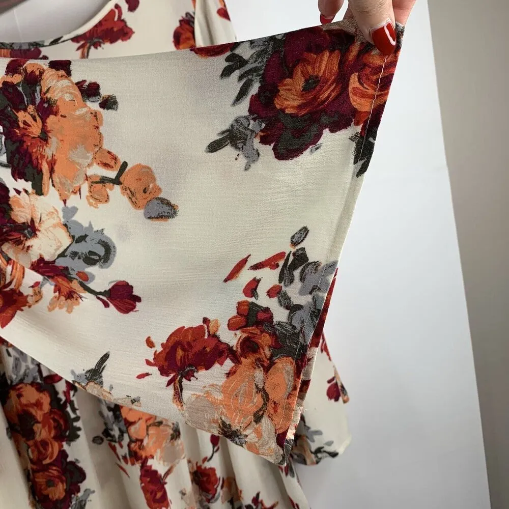 Audrey 3+1 Size S Floral Tunic Dress Long Bell Sleeve Scoop Neck Deep V Back - Image 3