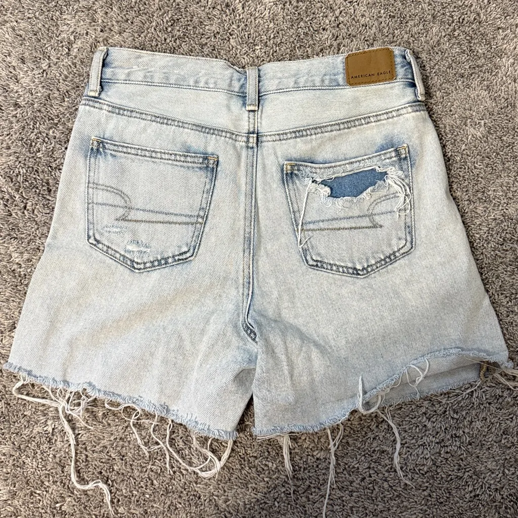 American Eagle Outfitters Faded Blue Ripped Jean Shorts - Image 3