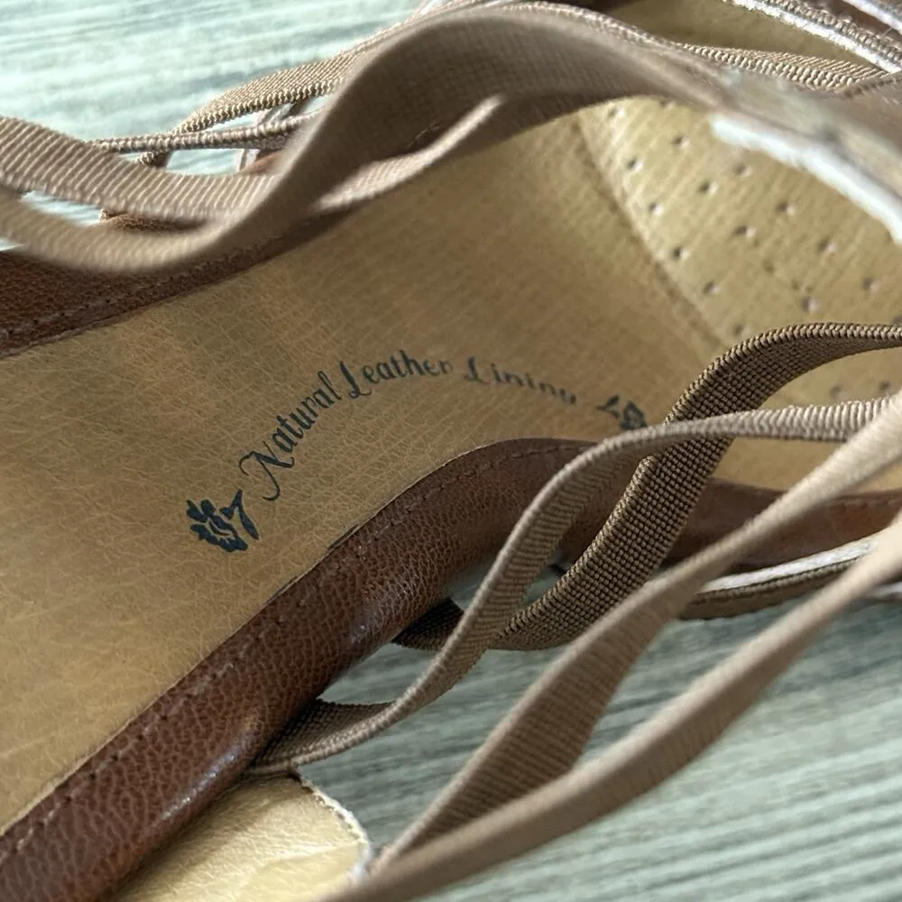 Sofft Brown Strappy Snakeskin Leather Wedge Sandals Size 8.5M - Image 8