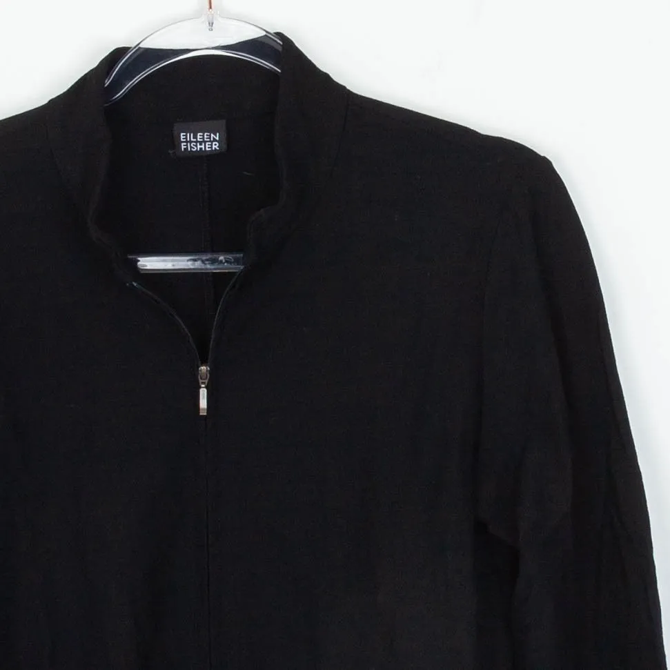 Eileen Fisher Black Zip Mock Neck Long Sleeve Lightweight Knit Top Jacket Size S - Image 2