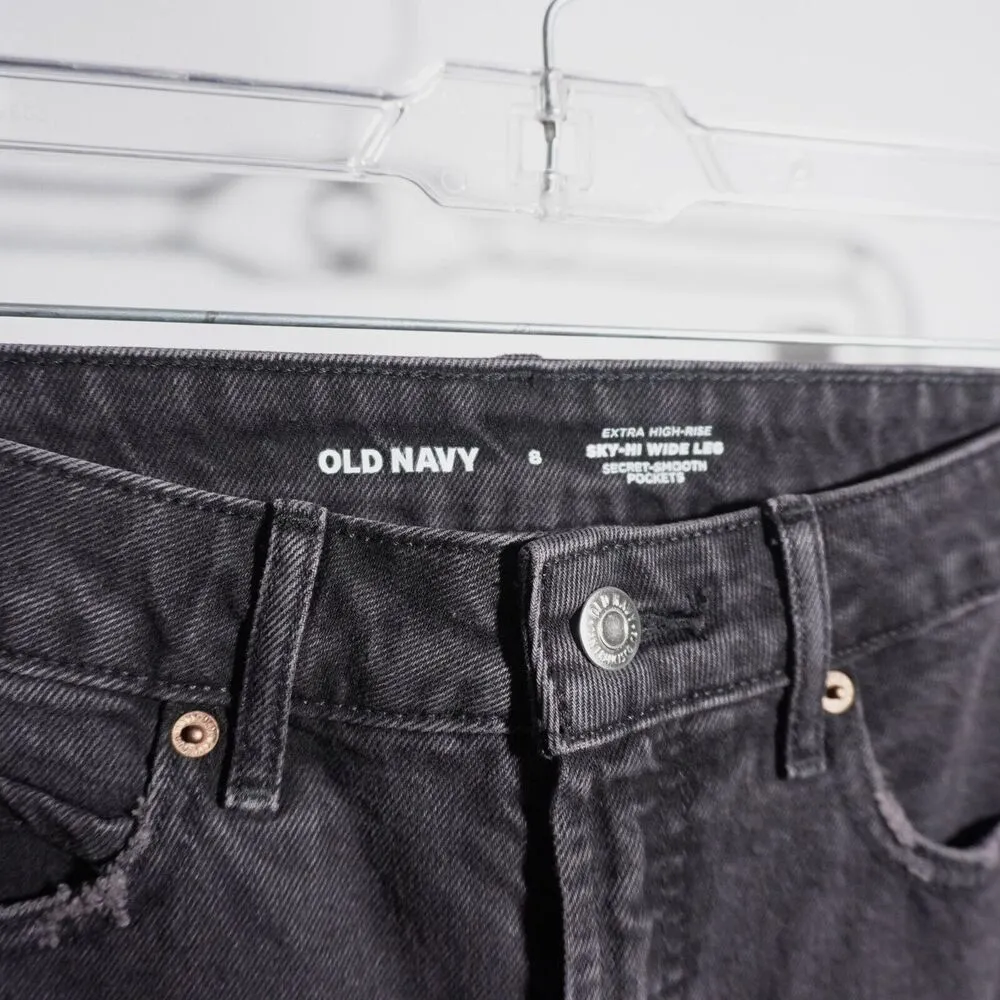 NWT Old Navy Jeans Womens 8 Black Denim Sky Hi Wide Leg Extra High Rise Retro - Image 2