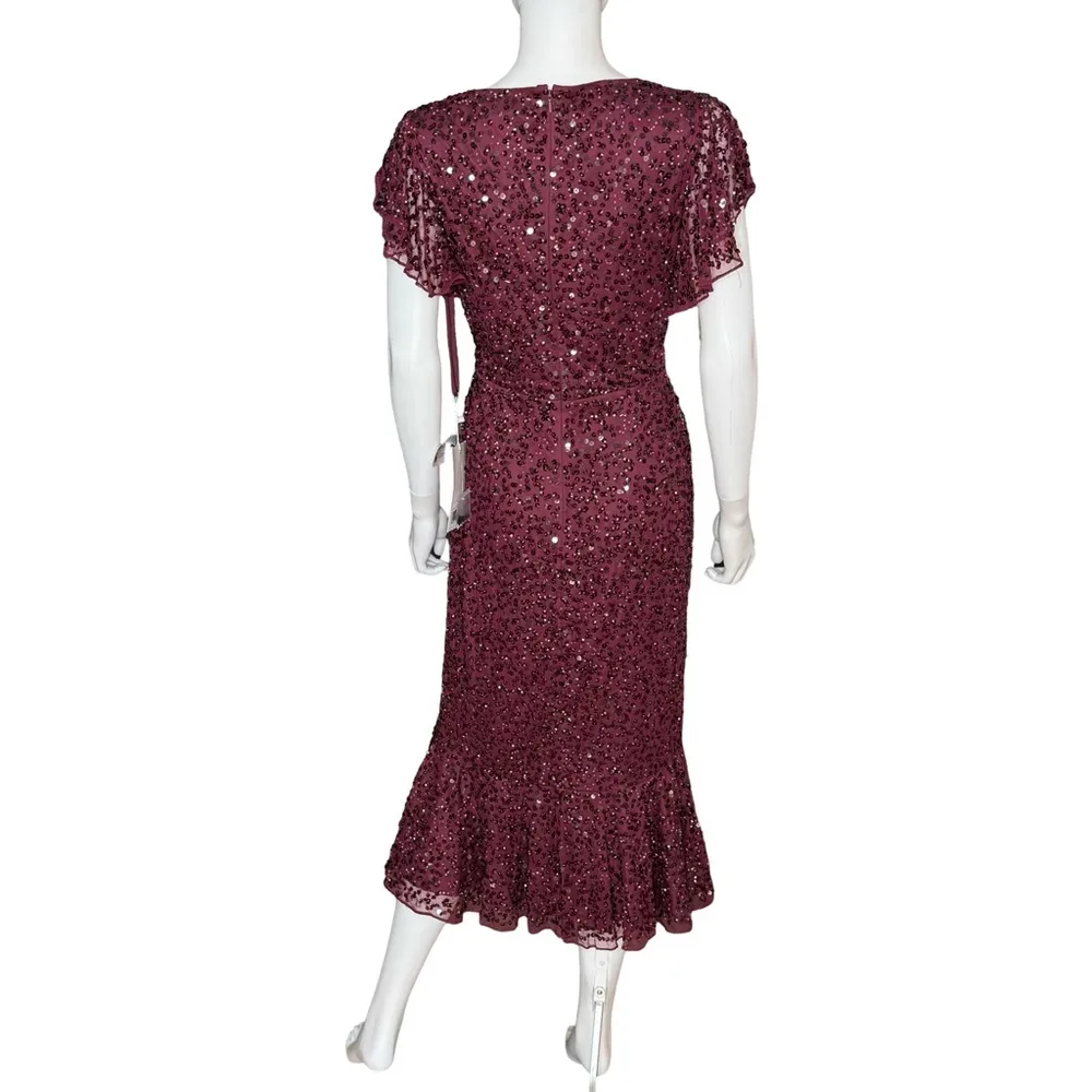 Mac Duggal Sequined V Neck Flutter Cap Sleeve Trumpet Dress A10801 Women’s Sz 2 - Image 7