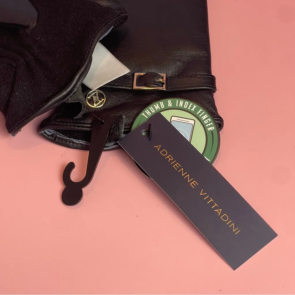 Adrienne Vittadini Black Leather Gloves Touchscreen Wool blend lining S/M NWT - Image 8