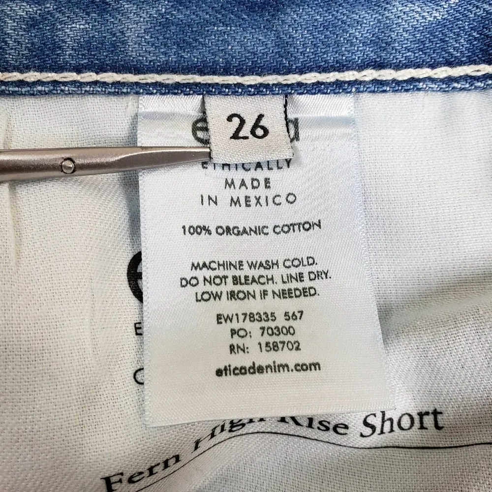 ÉTICA Womens 26 Fern High Waist Cutoff Organic Cotton Button Fly Denim Shorts Blue - Image 11