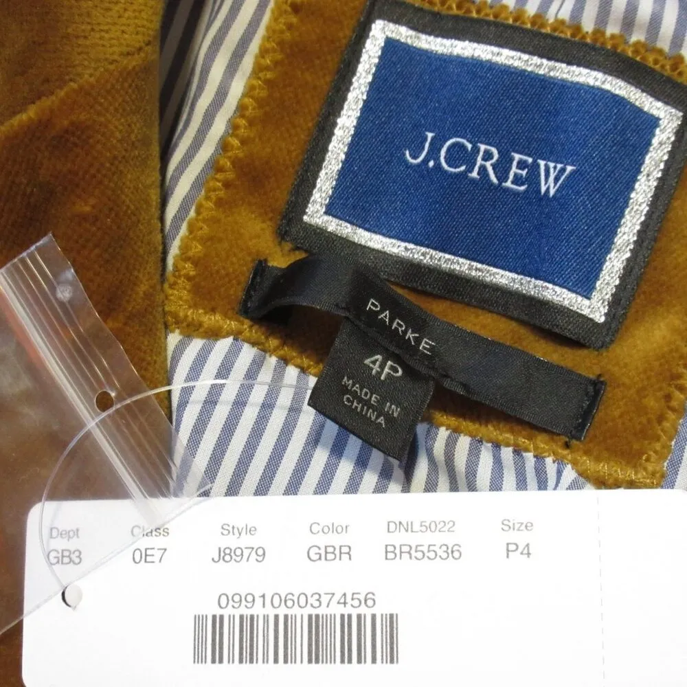 NWT J.Crew Petite Parke Blazer in Golden Brandy Cotton Velvet Jacket 4P - Image 3