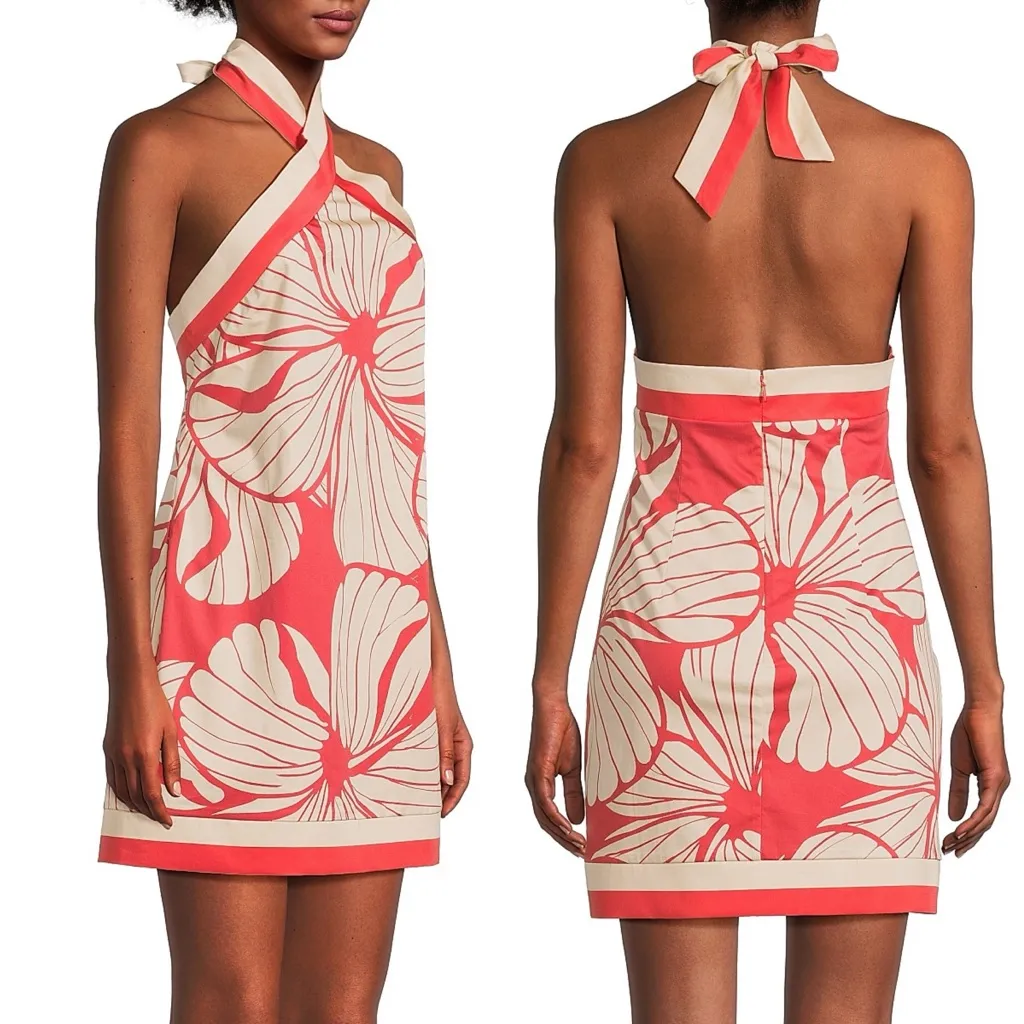 Hutch Baker Halter Mini Dress Coral Floral Size 8 NWT - Image 3