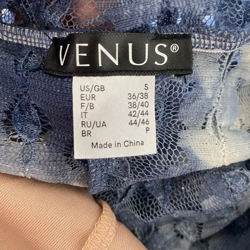 Fairy Coquette Asymmetric Celestial Blue White Silver Lace Peplum Babydoll Top S - Image 8