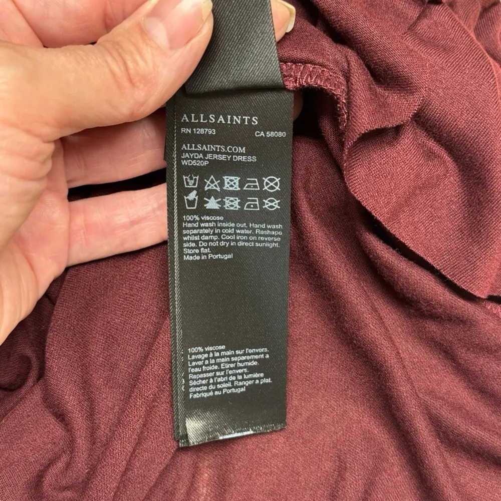 All Saints Jayda Jersey Dress Burgundy Size Small Tie Front V Neck Sleeveless - Image 13