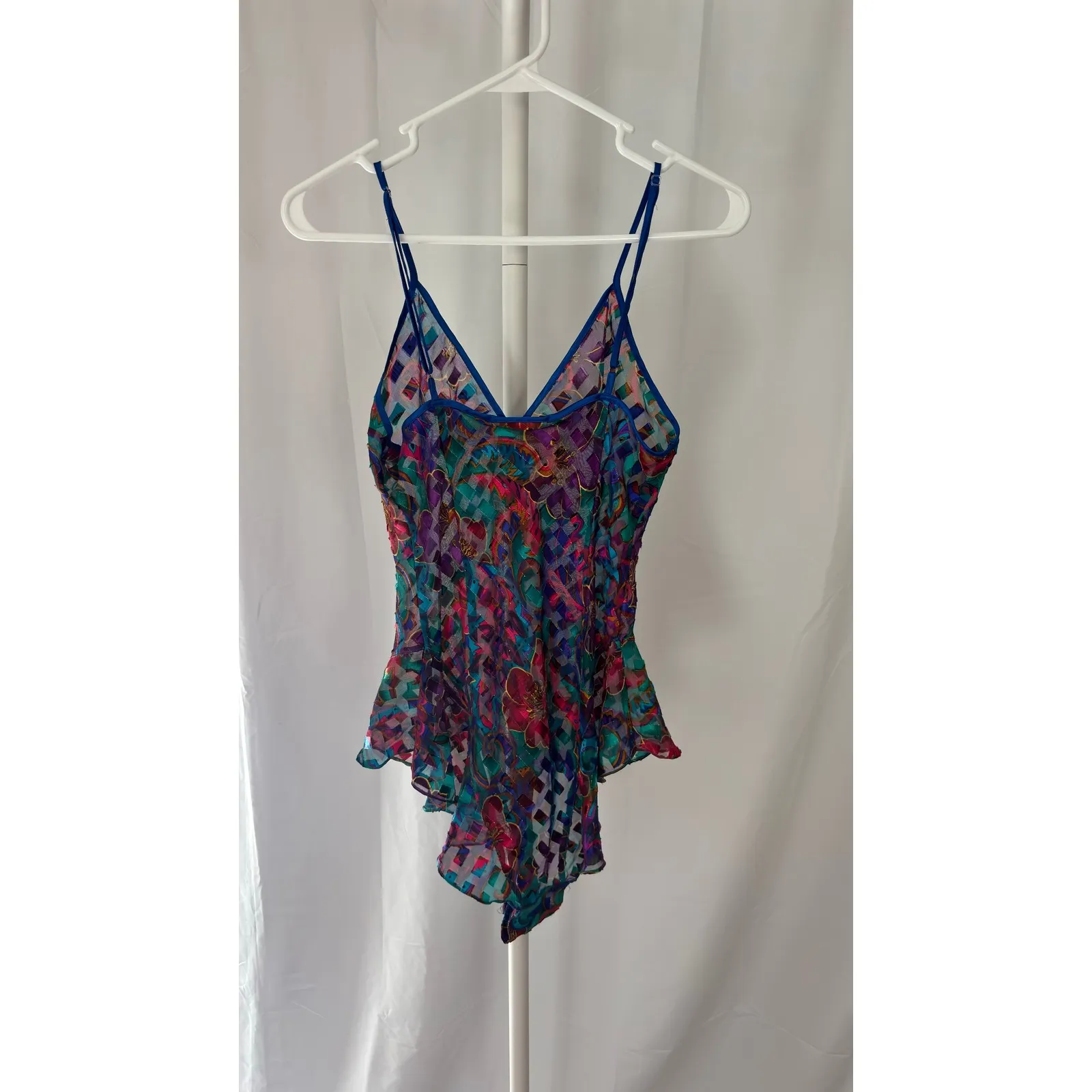 Victoria's Secret Sheer Floral Teddy Bodysuit Blue Trim Size M - Image 6