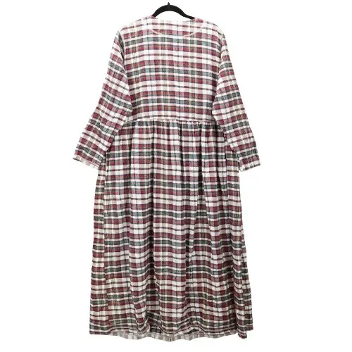 Buffalo Maxi Flannel Plaid Granny Cottage Pearl Snap Electric VTG Dress 18/20 1X Red - Image 3
