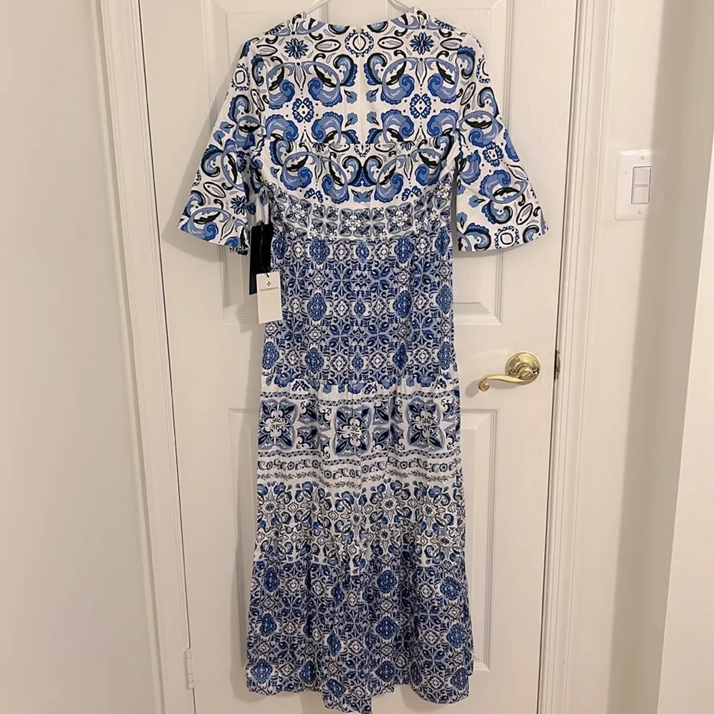 Tuckernuck Majolica Tile Blue White Print Ginger Maxi Cotton Dress NWT Size XS - Image 11