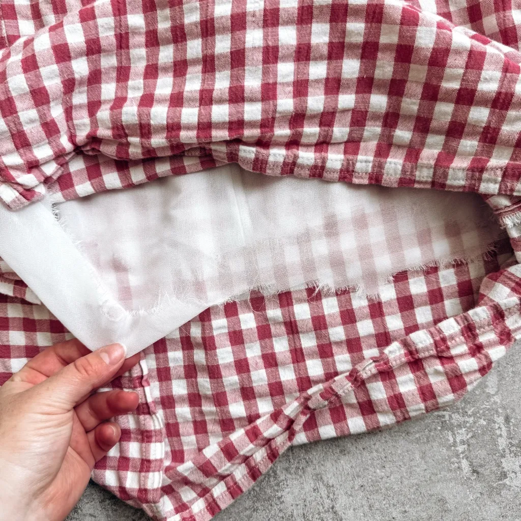 American Eagle White and Pink Gingham Square Mini Skirt Size Medium - Image 2