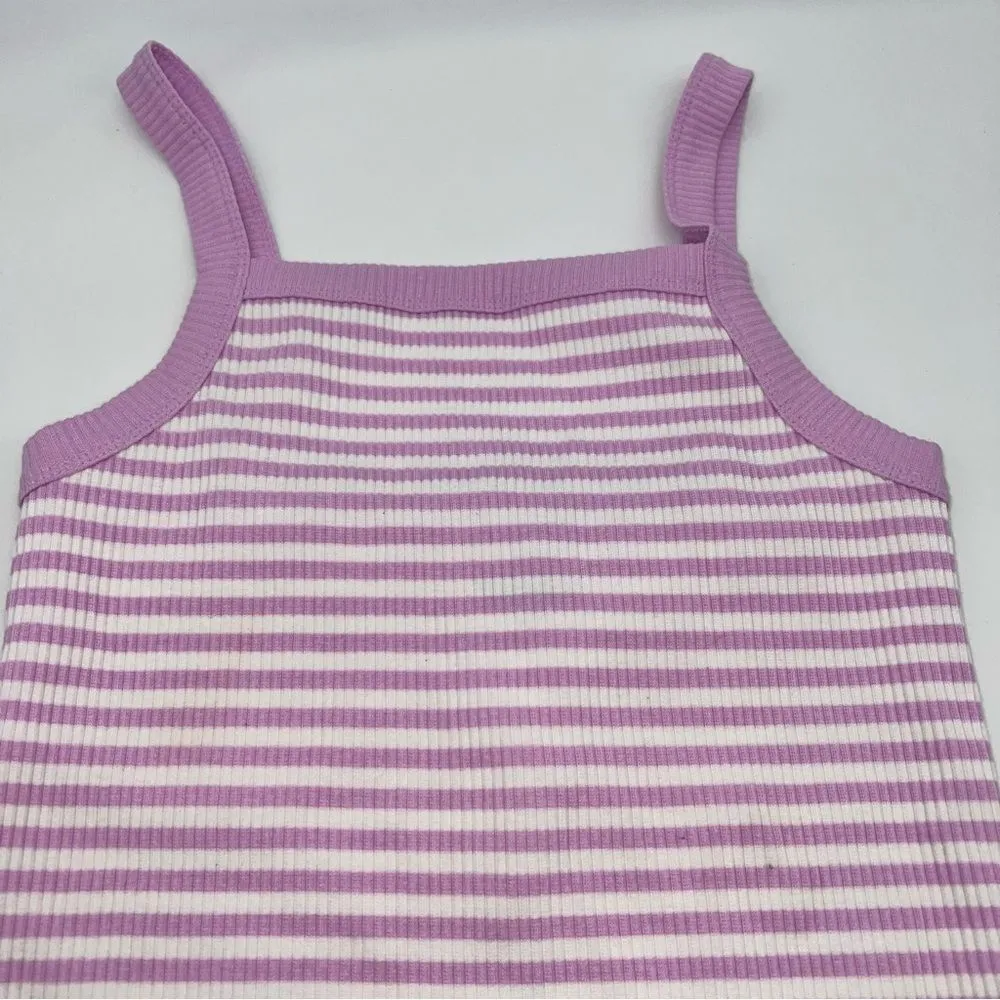 Old Navy Pink and White Striped Slim Fit Tank Top with Square Neckline Size M - Image 4