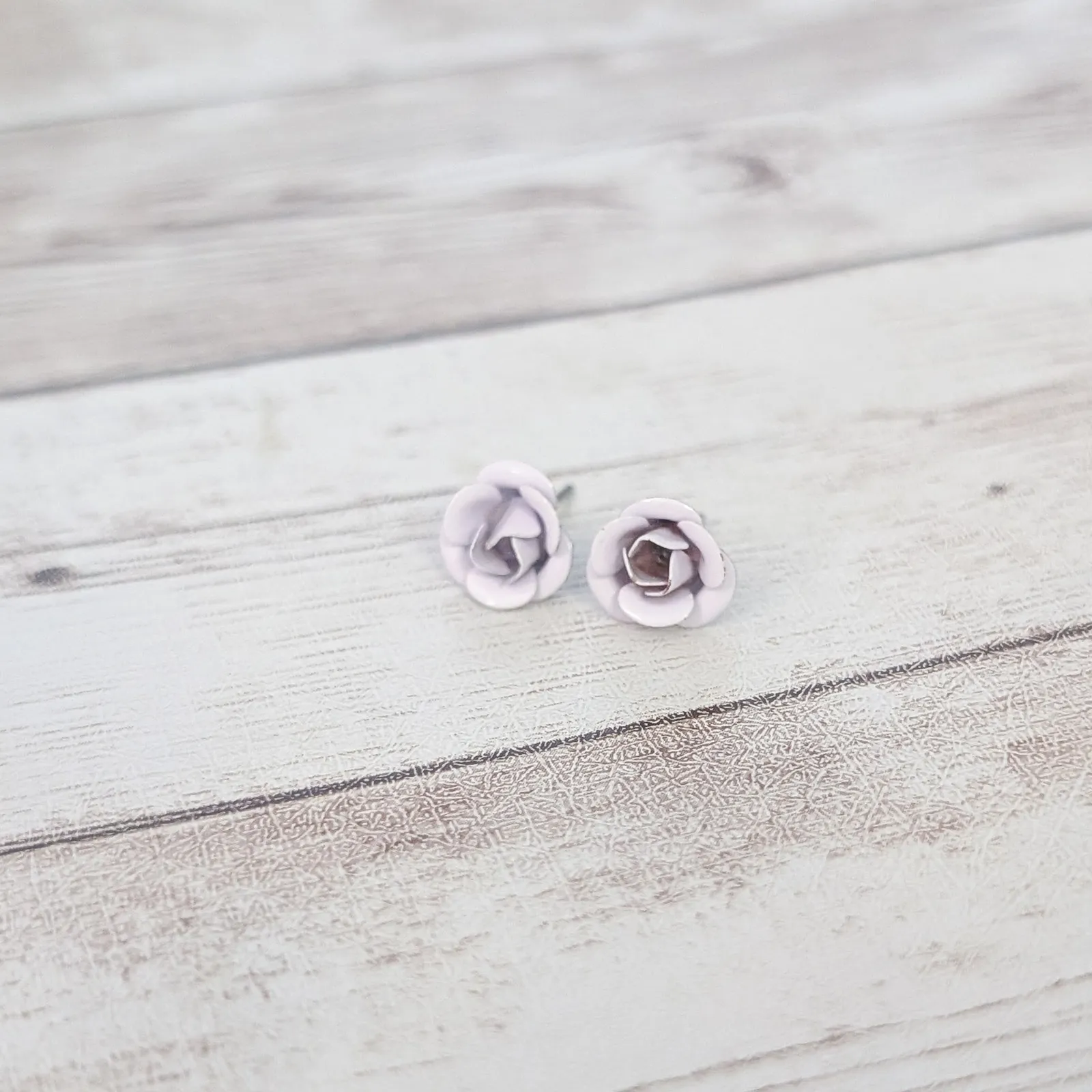 Vintage Stud Earrings Light Lilac Small Rose Purple - Image 2