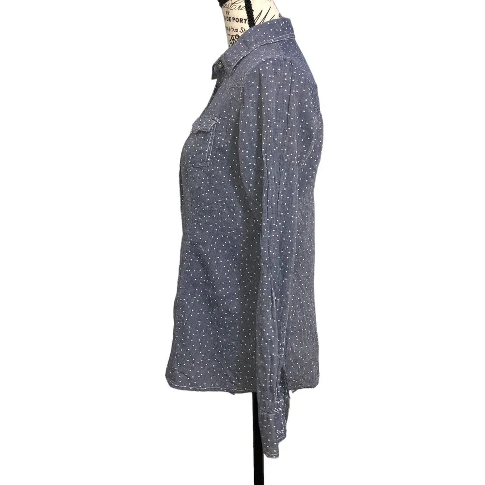 Maurices MEDIUM Navy Polka Dot Button Down Roll-Tab Shirt - Image 8