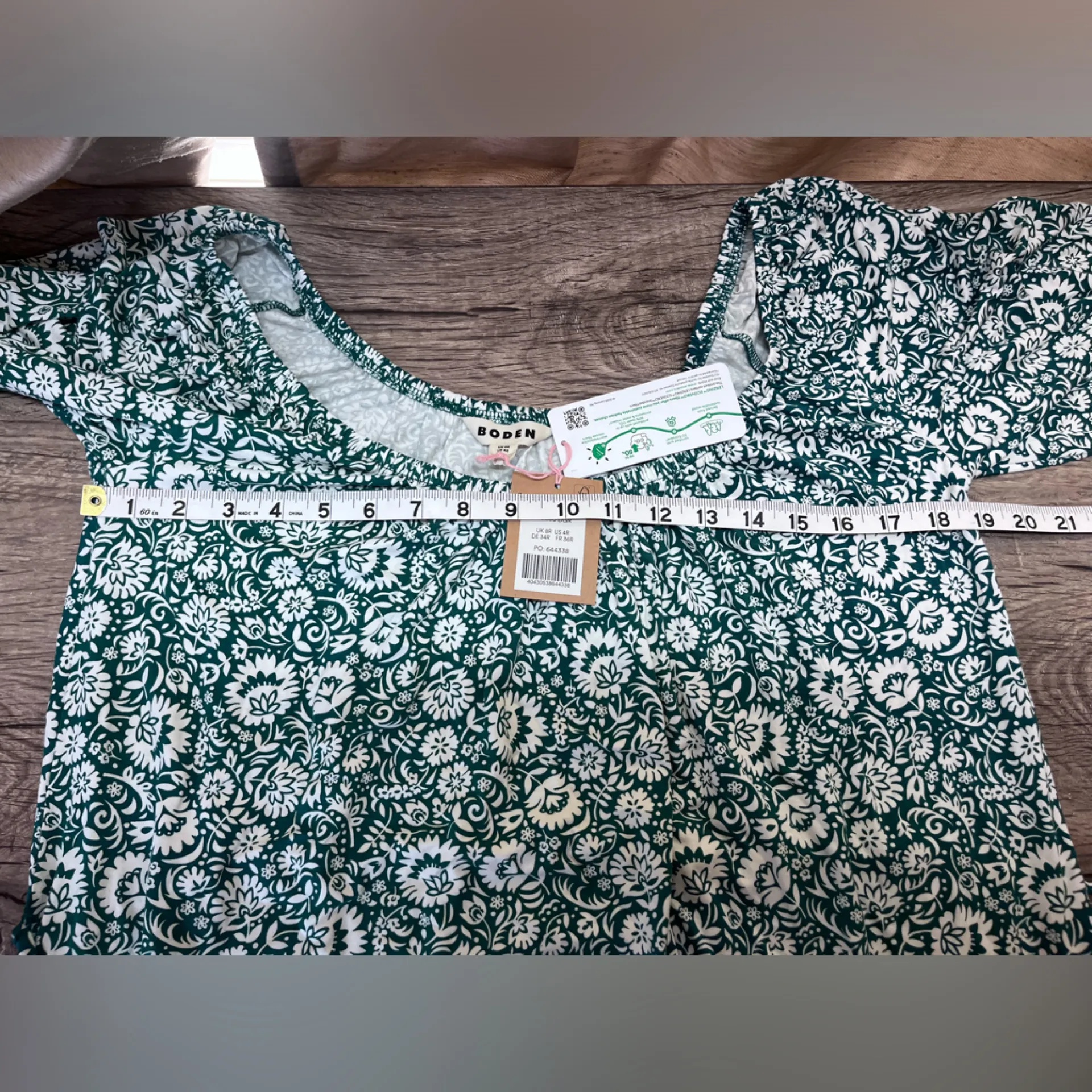 NWT Boden‎ Scoop Tiered Jersey Mini Dress Bottle Green Bloom Cascade Size US 4 - Image 8