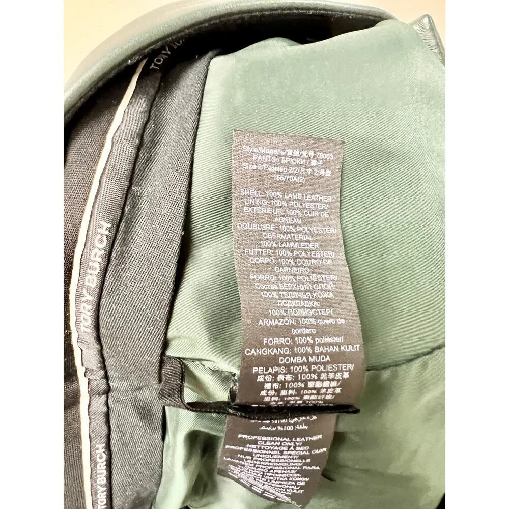 Tory Burch Leather Mid Rise Slim Straight Leg Trouser Pant Green Women's Size 2 - Image 4