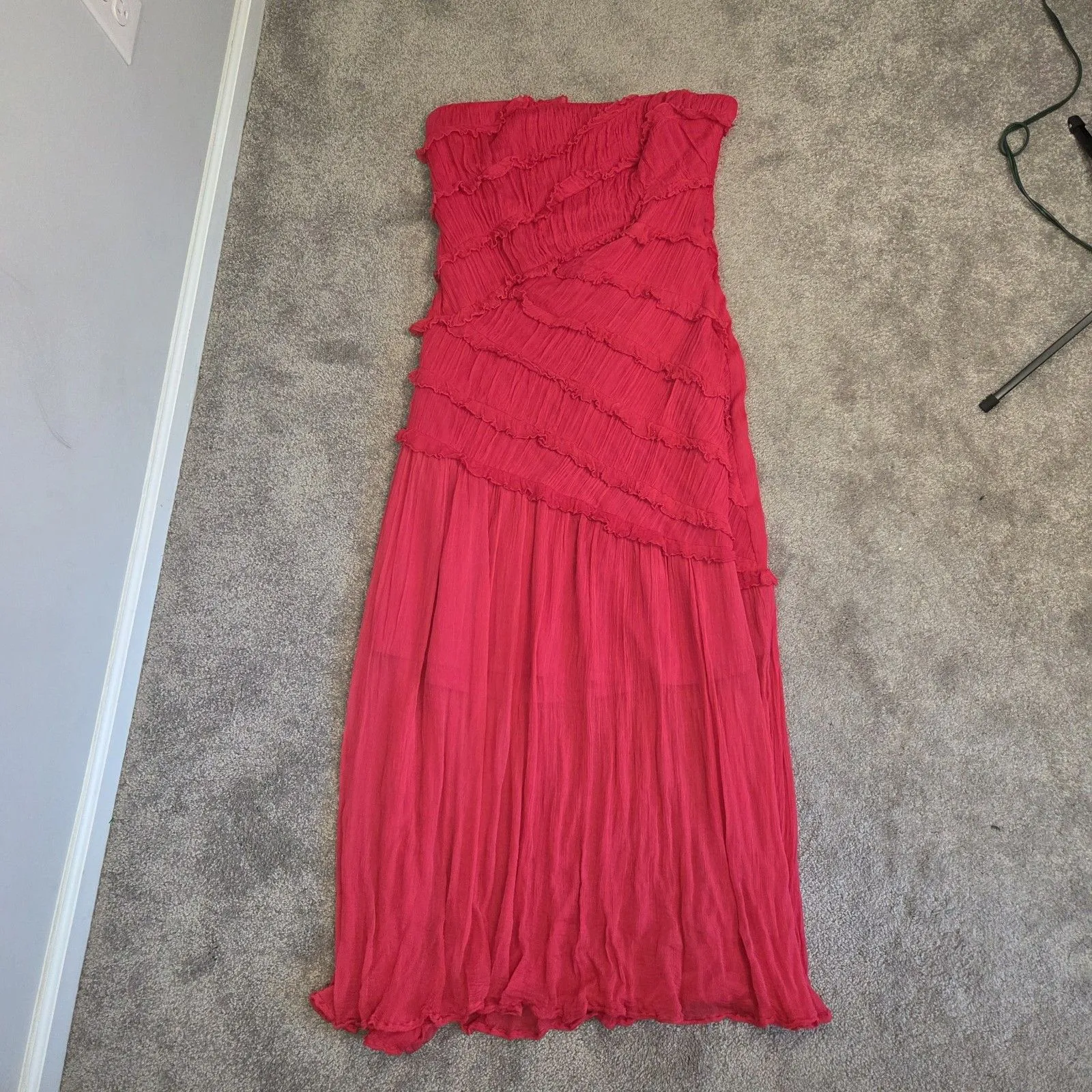 Anthropologie Maxi Dress XL Strapless Pink Ruffle Chiffon Goddess Coquette Boho - Image 8