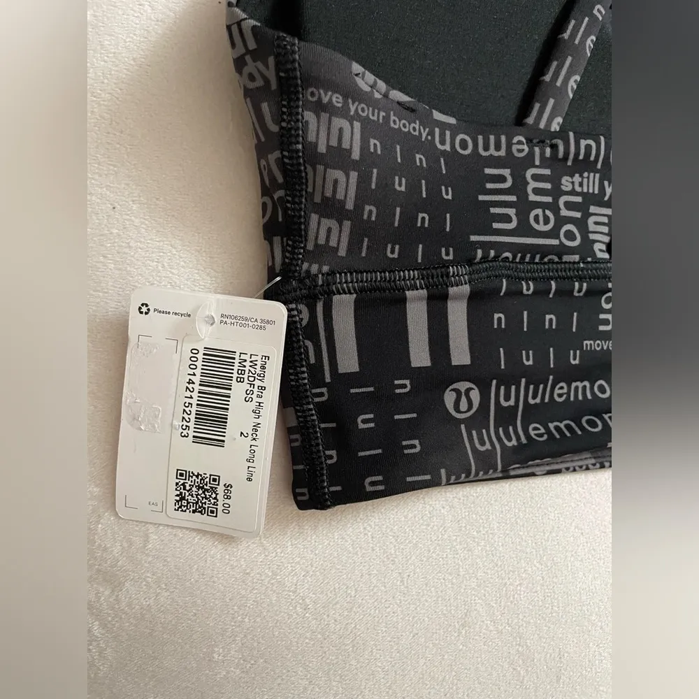 Lululemon NWT Energy High Neck Longline Bra Ombre Black Graphic Crop Top Size 2 - Image 7