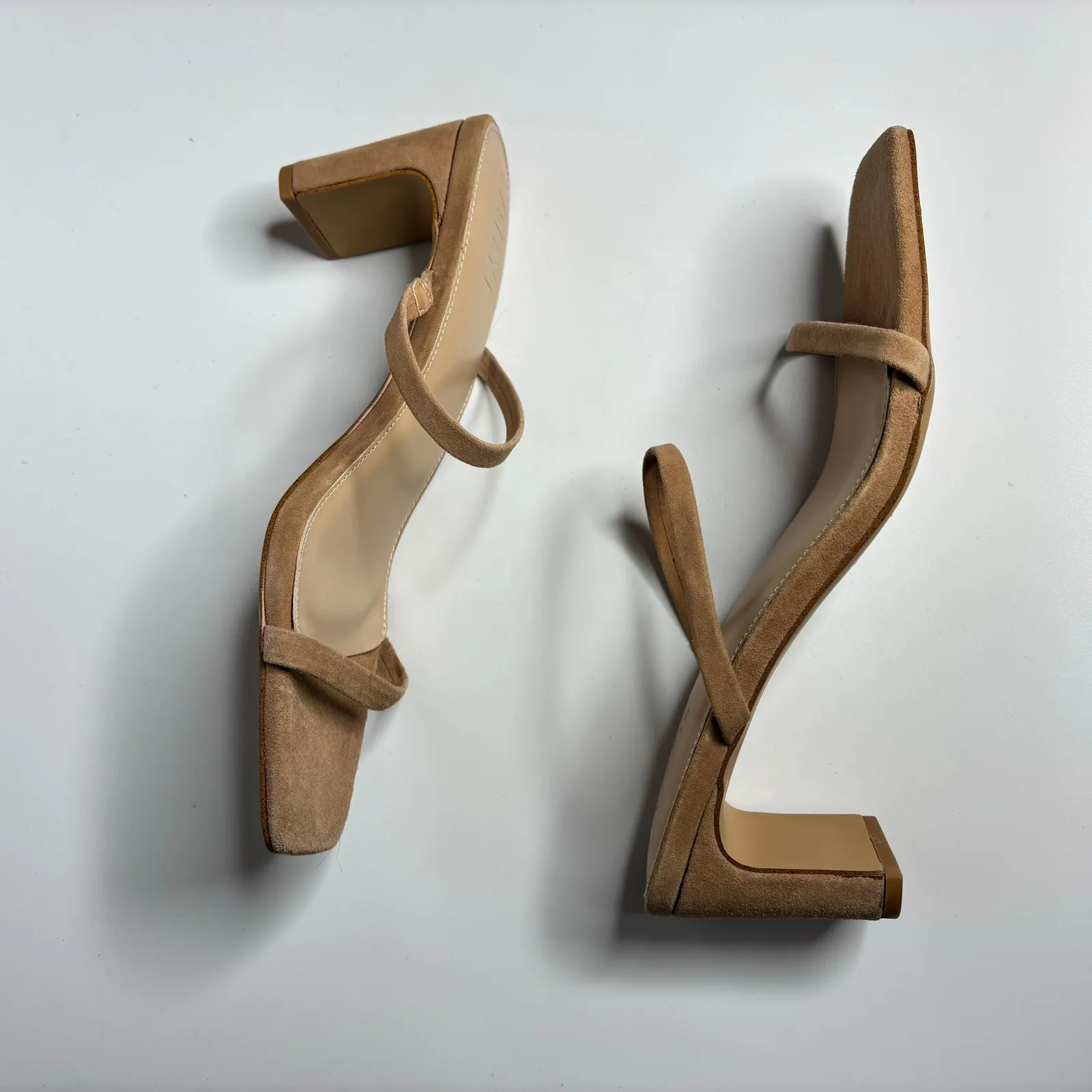 FARYL by Farylrobin Analisa Suede Heeled Sandals in Natural Tan Size 9 - Image 7