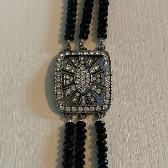 Y2K Vintage Antique Buckle/Beaded Choker‎ Black - Image 9