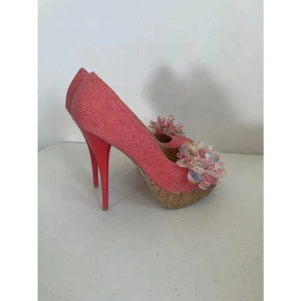 Women's Diva Lounge Pink Floral Platform‎ 6” High Heels Size 8.5 EUC! - Image 2