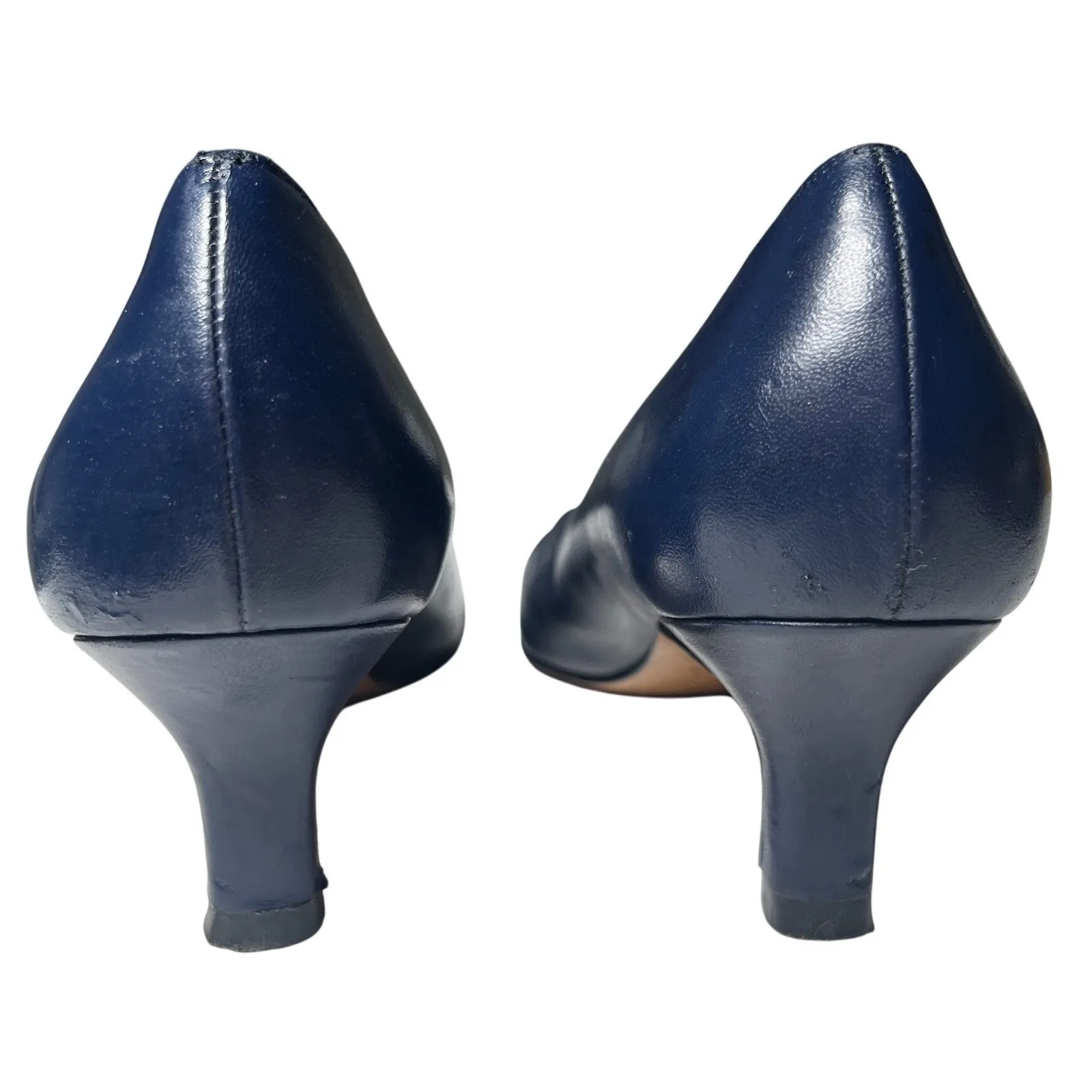 Salvatore Ferragamo Square Toe Pumps Women's‎ 7.5 AA Narrow Navy Leather Italy - Image 4