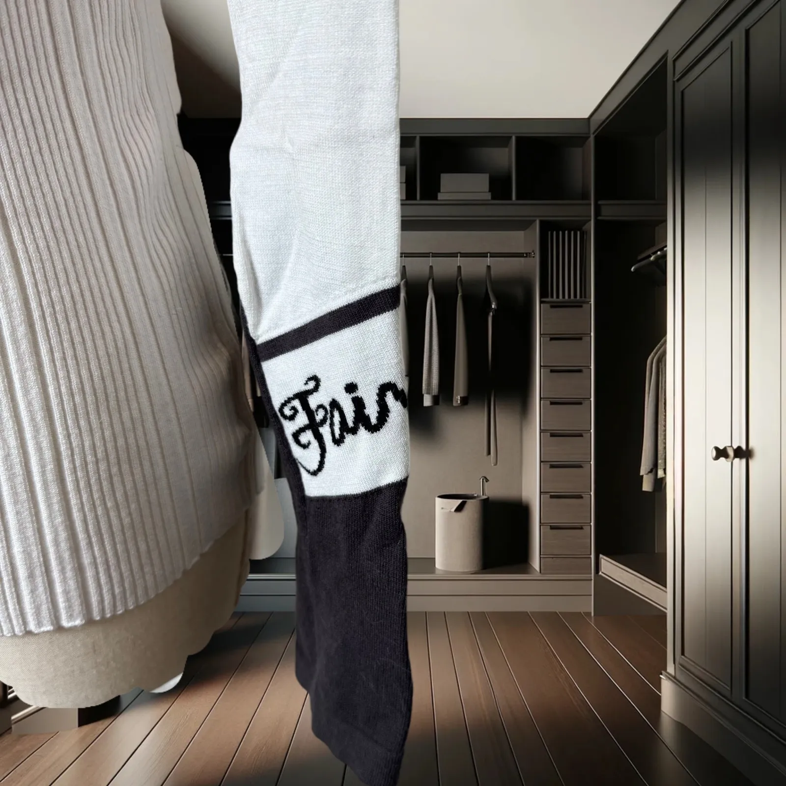 ⛳ Elegant Women’s Knitted Golf Top – Contrast Collar Long Sleeve in White & Gray - Image 4