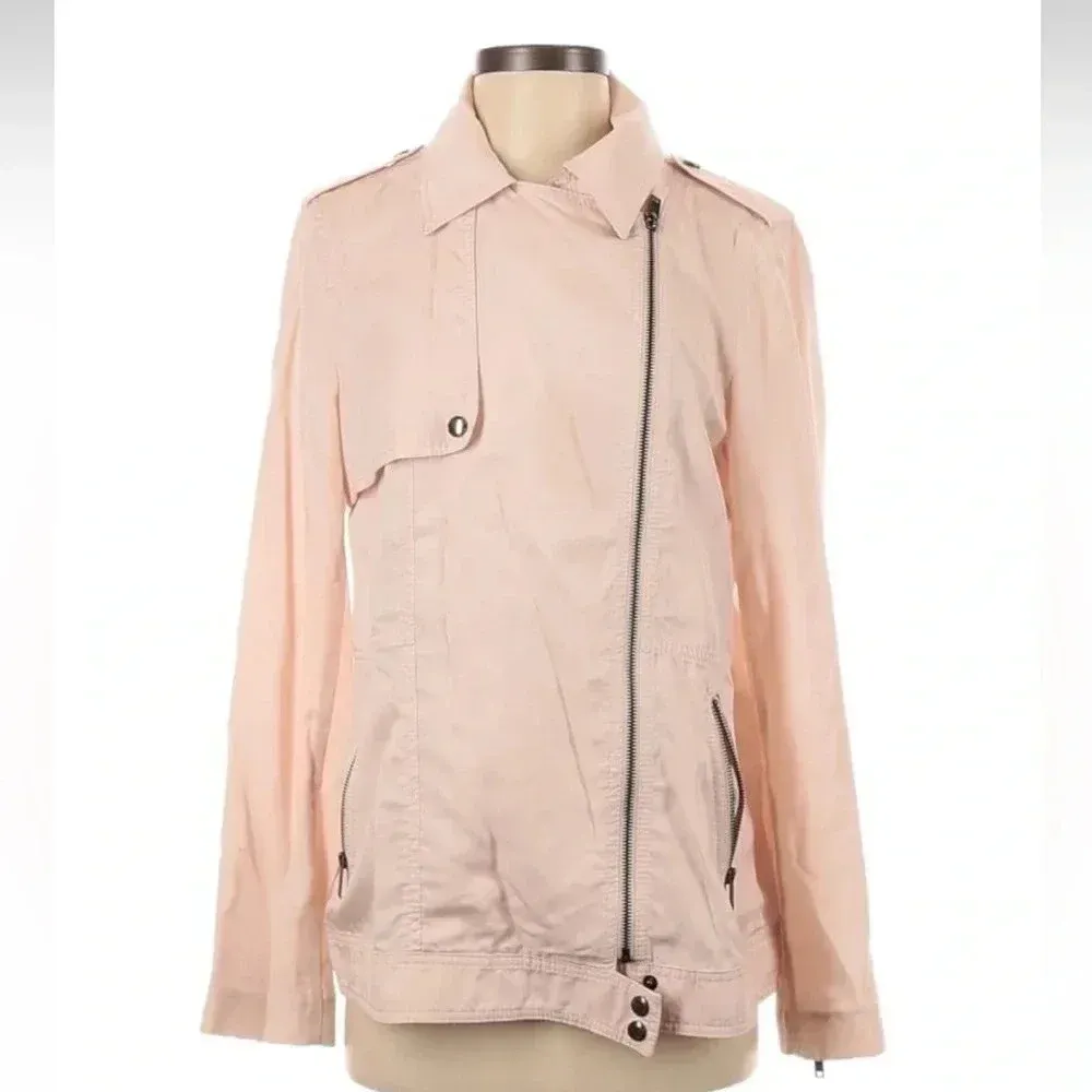 Banana Republic Drapey Moto Lightweight Jacket in Pastel Pink Pearl Size S Small - Image 3
