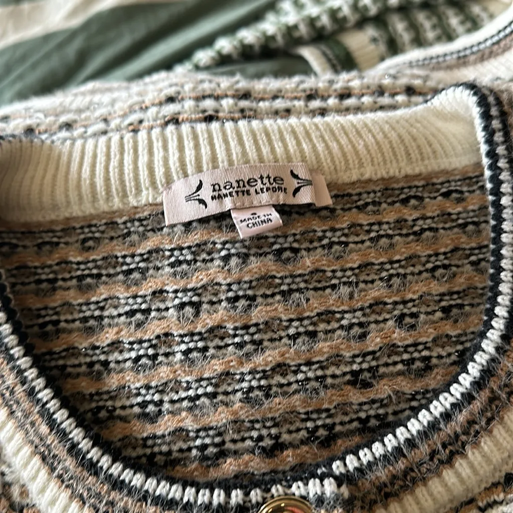 NWT Nanette Lepore Cardigan Camel / Cream  Cozy  Boucle Tweed Cardigan Jacket S - Image 9