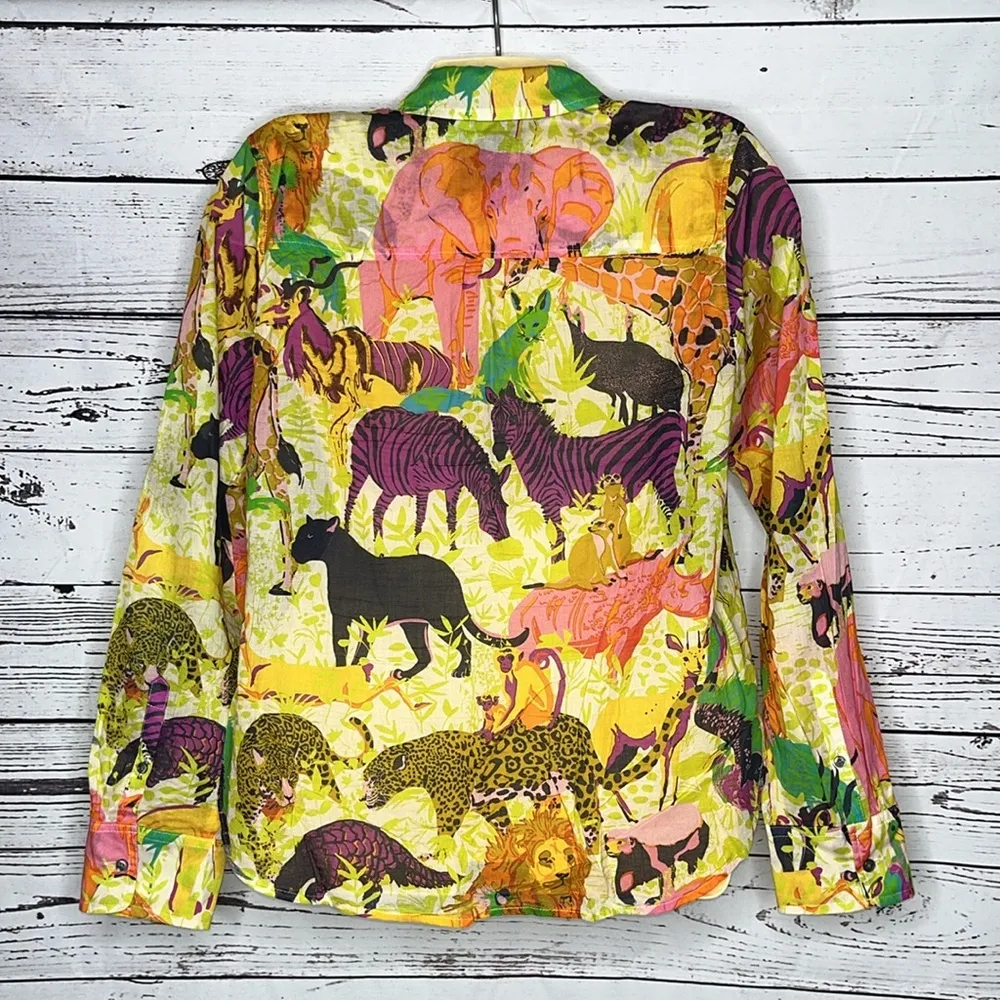 J. Crew Size 10 Jungle Safari Animal Print Popover Henley Shirt Top - Image 3