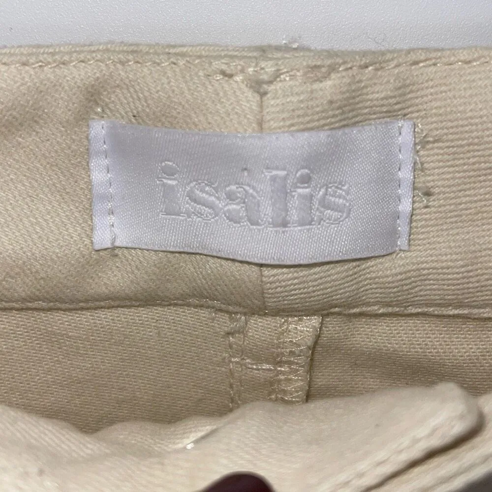 Isalis High Rise Cotton Twill Khaki Pants Block Stitching Pockets Ivory Size Sma - Image 5