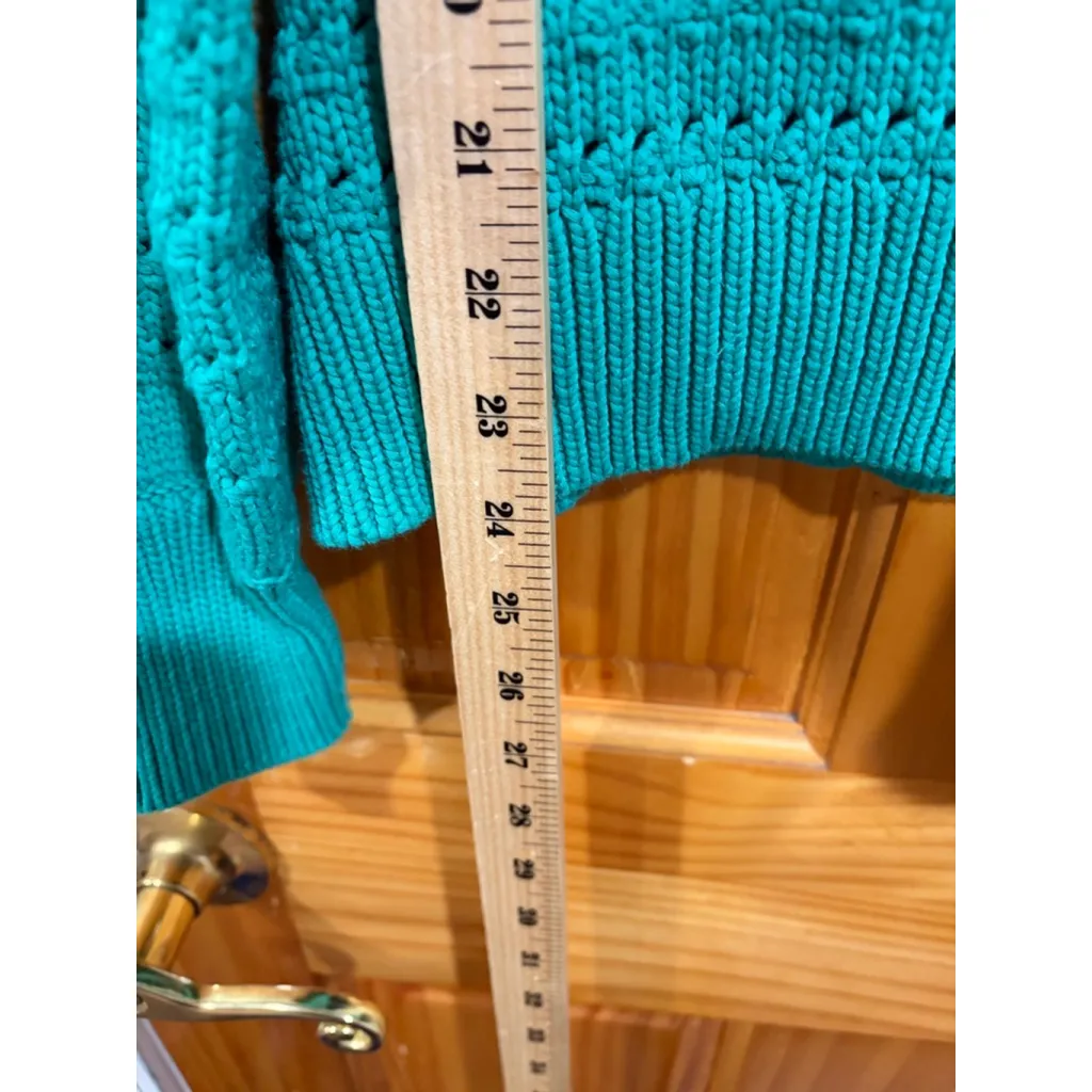 J.Crew Teal Open Knit Cotton Blend Sweater Pullover Crewneck Size M - Image 4