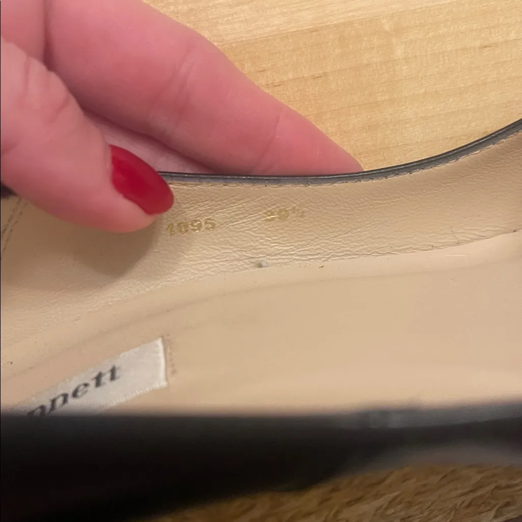 L.K. Bennett Black Leather Peep Toe Wedge Heels - Image 7