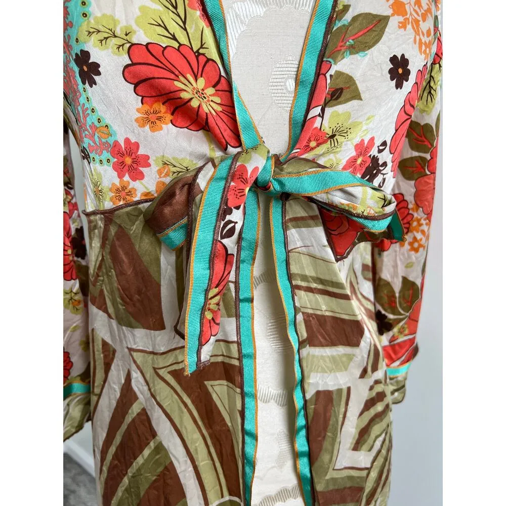 CAbi 100% Floral Print Open With Tie Front Kimono Top Medium - Image 4