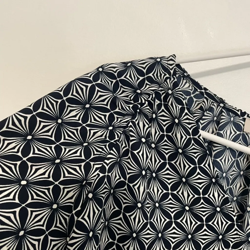 ANN TAYLOR LOFT Geo Shirred Raglan Blouse Navy Blue Geometric Floral Long Sleeve - Image 10