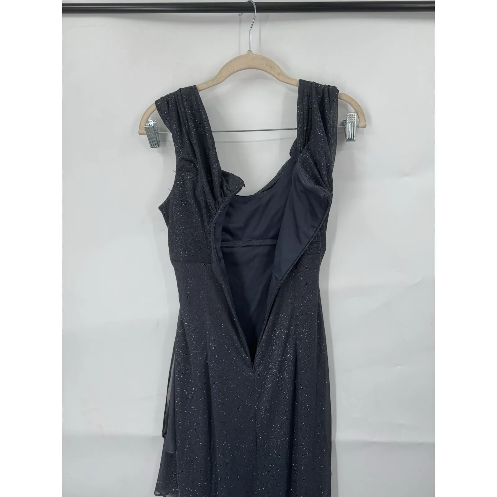 Alex Evenings Glitter Mesh Cowl Neck Cold Shoulder Maxi Dress Women 6 Grey - Image 6