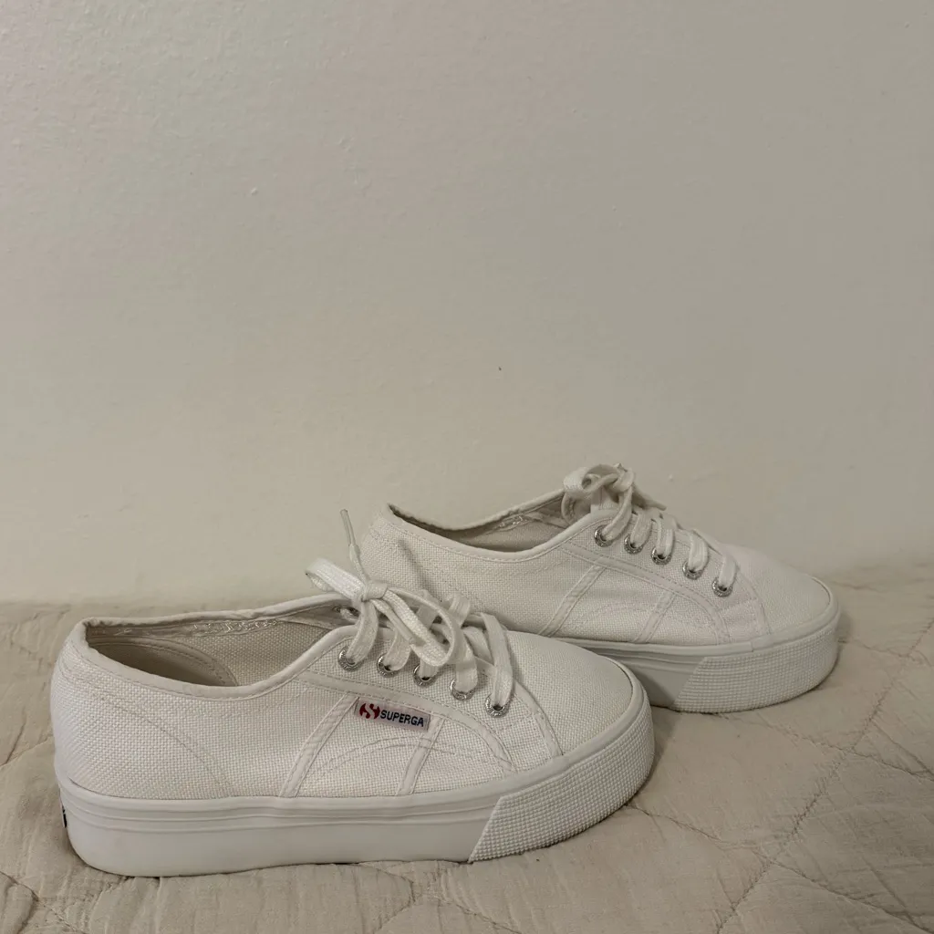 Superga Classic White Lace-Up Sneakers - Image 2