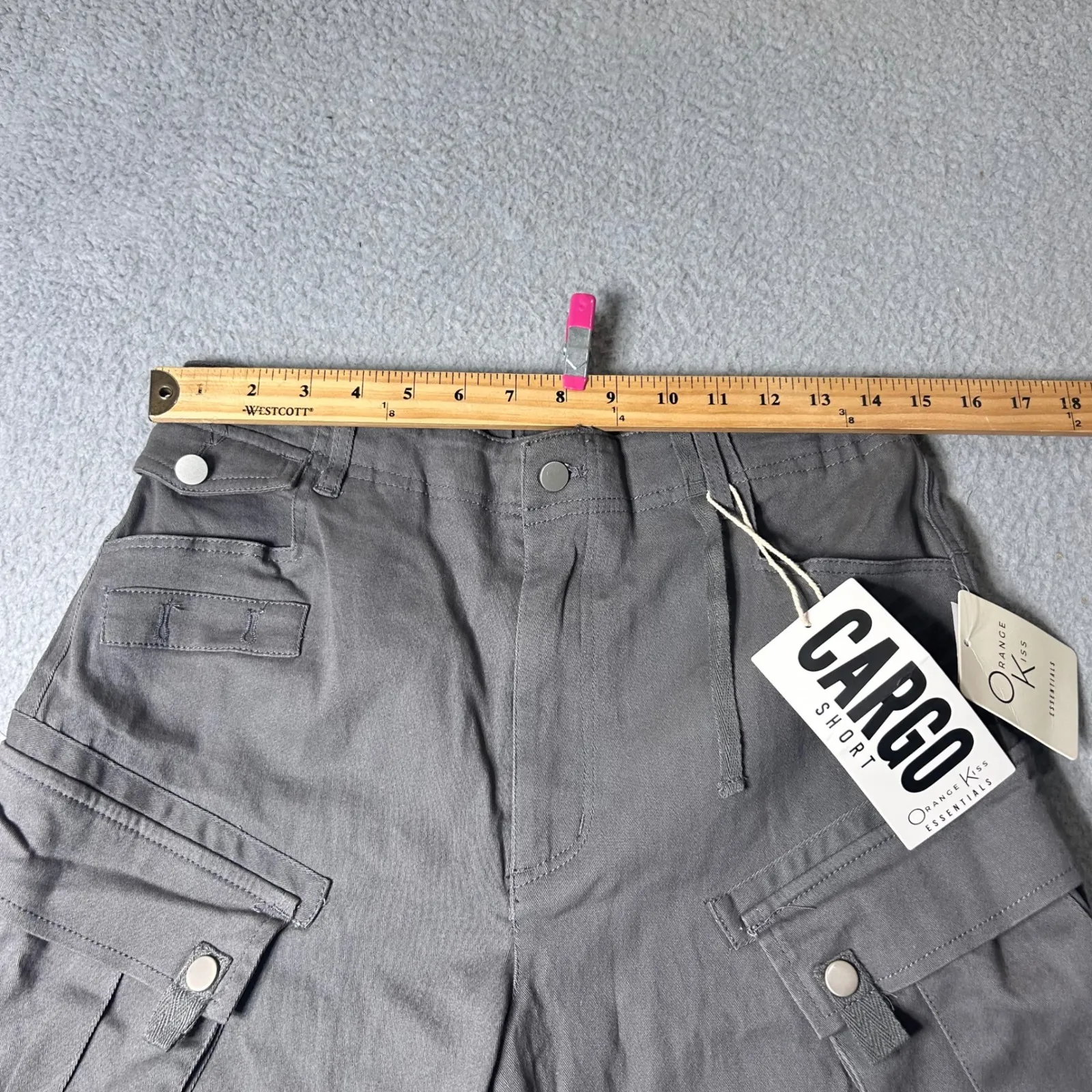 New Orange Kiss Cargo Longline Shorts Womens Juniors‎ M Gray Utility Pockets - Image 10